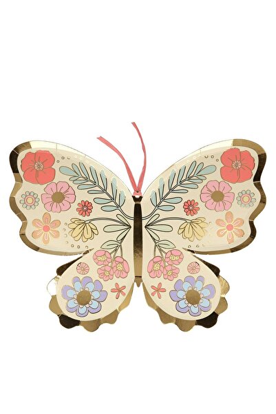 - Floral Butterfly Plates - Çiçekli Kelebek Tabak - 8'li