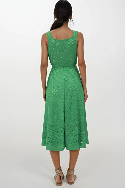 VAGGON Women's Green Square Neck Strap Lined Maxi Length Fisto Dress Prmx14180