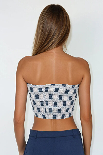 VAGGON Women's Aviator Blue Giped Crop Bustier Vs00364