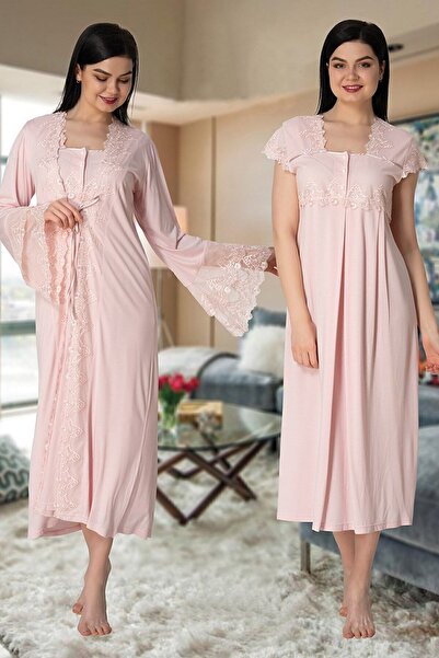 Effort Pijama Effortt 5010 Powder Long Princess Dressing Gown Lace Dressing Gown Maternity Nightgown Set