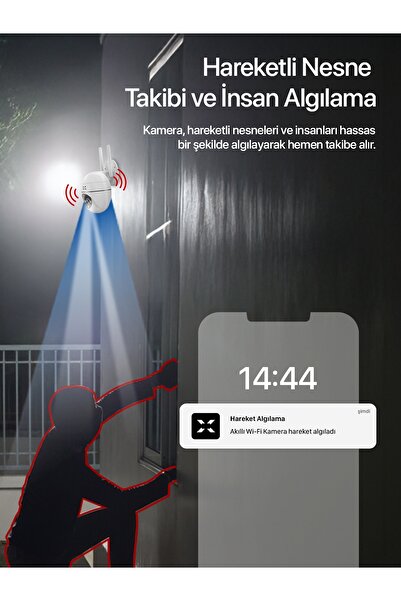 Xenon Smart Akıllı Güvenlik Kamerası PTZ Wi-Fi 350° IP65 Mobil Kontrol IP65 Çift Yönlü Ses Siren ve Led X7266