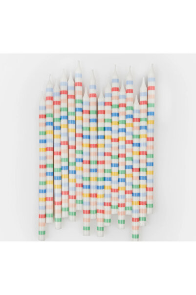Meri Meri - Multi Stripe Candles - Multi Renkli Çizgili Mumlar (x16)