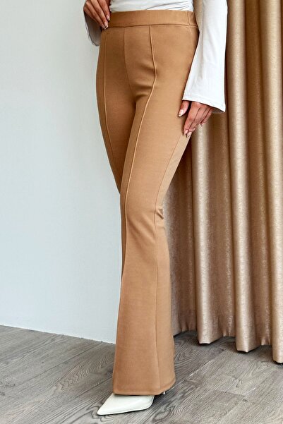 InStyle Yüksek Bel İspanyol Paça Camel Palazzo Pantolon