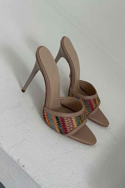 AYAKKABI PRENSİ Ruche Хасир Детальні кольорові хасир жіночі капці на підборах 10 см