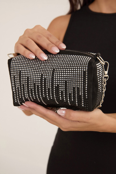 Fulla Moda Zippered Stone Detailed Shoulder Bag