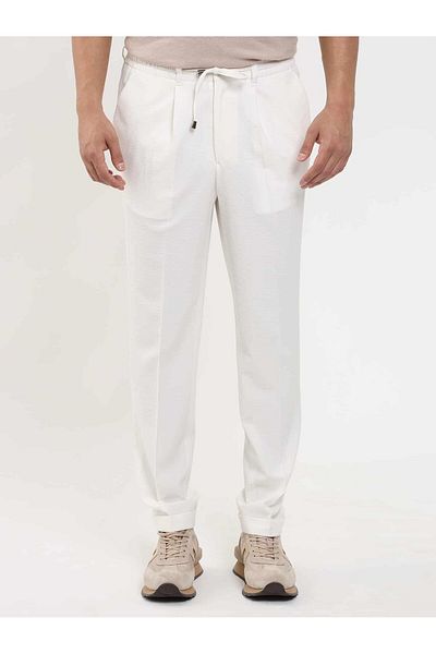 Dufy Men's Slim Fit Ecru Seersucker Patterned Jogger -104509