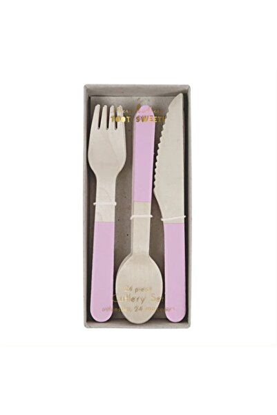 Meri Meri - Pink Wooden Cutlery Set - Pembe Tahta Çatal-Kaşık-Bıçak Set