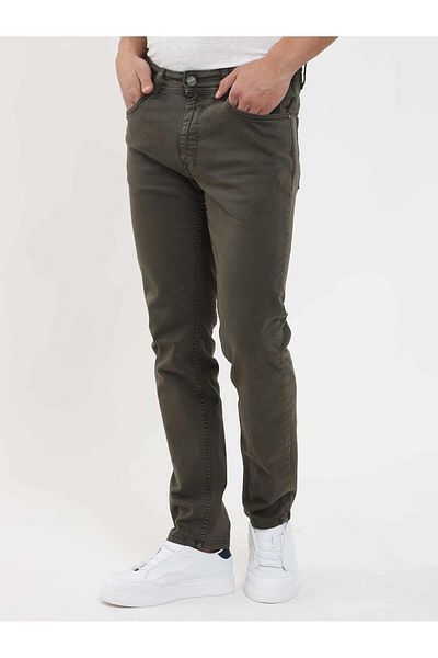Dufy Khaki Men's Slim Fit Trousers -107136