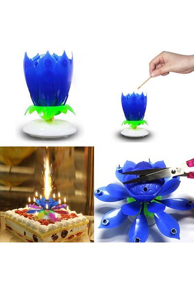 partidolu Blue Color Lighted Birthday Cake Candle with Music Sound