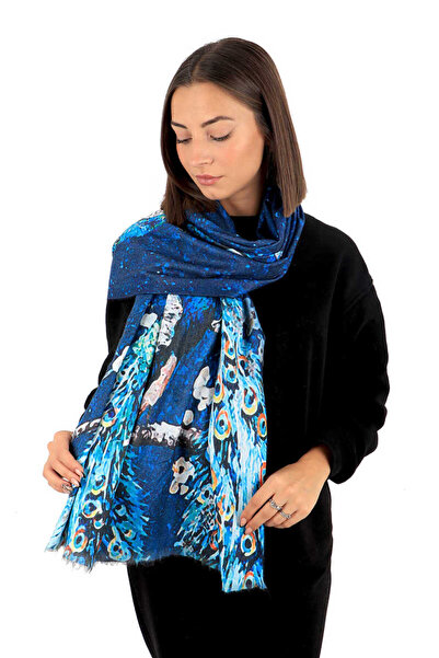 Bursa İpek Блакитний павич з візерунком Зимовий шаль