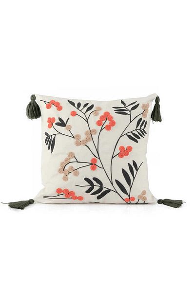 Bursa İpek Anthracite Punch Throw Pillow - Red Throw Pillow