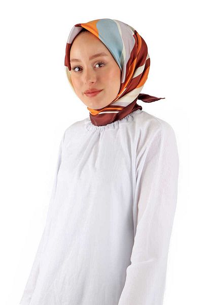 Bursa İpek Cinnamon Wave Pattern - Silk Twill Scarf