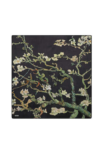 Bursa İpek Eșarfă de mătase Sura cu flori de migdale negre