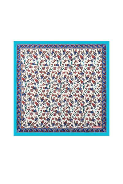 Bursa İpek Turquoise Tulip Pattern Silky Handkerchief