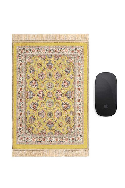 Bursa İpek Mustard Decorative Small Carpet Mousepad