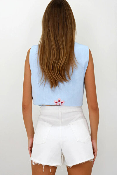 VAGGON Women's White 5 Pocket Tassel Detailed Denim Shorts Vs00254