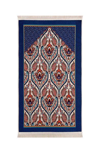 Bursa İpek Tulip Patterned Navy Blue Tapestry Prayer Rug - Candlestick