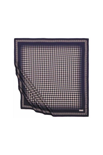 Bursa İpek Powder Navy Blue Houndstooth Silky Scarf