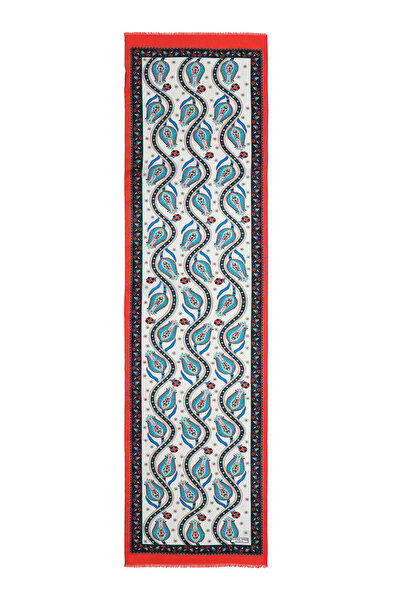 Bursa İpek Red Black Row Tulip Voile Silk Scarf