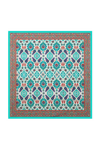 Bursa İpek Μεταξωτό μαντήλι με πράσινο κόκκινο σχέδιο τουλίπας