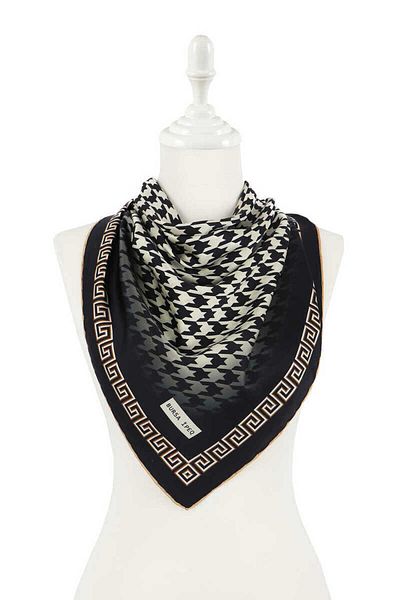 Bursa İpek Gold Black Houndstooth Silky Scarf