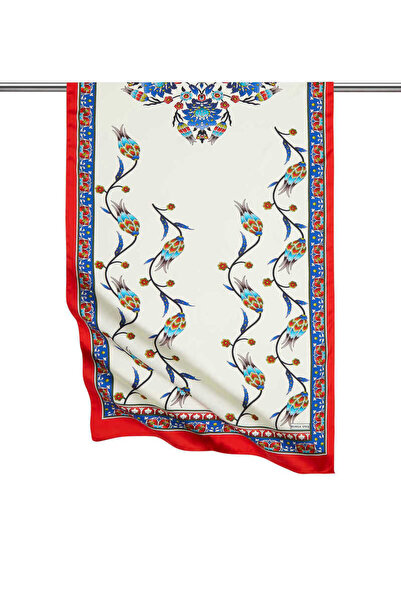 Bursa İpek Saks Червоний ряд тюльпанів Широкий шовковий шарф