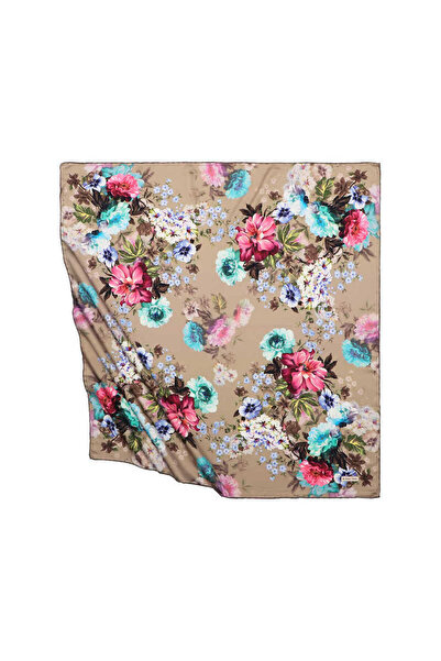Bursa İpek Μπεζ μεταξένιο μαντίλι με σχέδιο Fulya