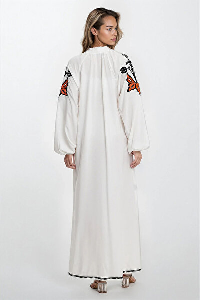 VAGGON Women's White Elastic Sleeves Judge Collar Tassel Plus Size Dress Vs00355