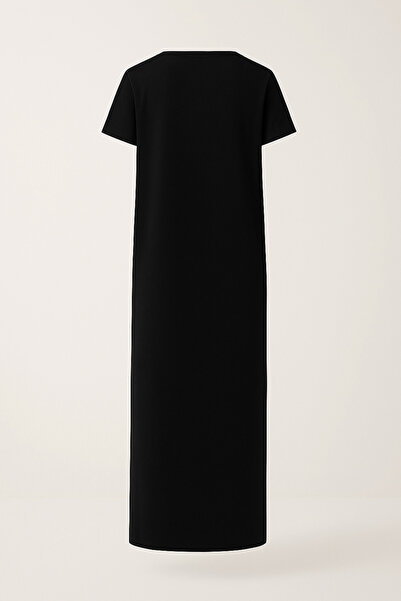 VAGGON Kadın Siyah Rahat Kesim Yırtmaç Detaylı Maxi Boy Elbise Vs00158