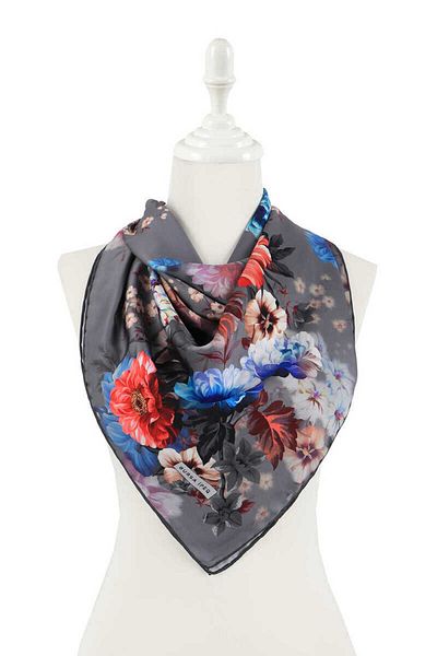 Bursa İpek Anthracite Fulya Pattern Silky Scarf