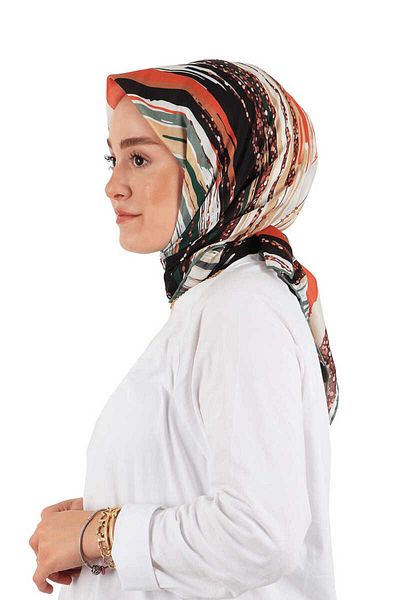 Bursa İpek Orange Brush Pattern Soft Scarf