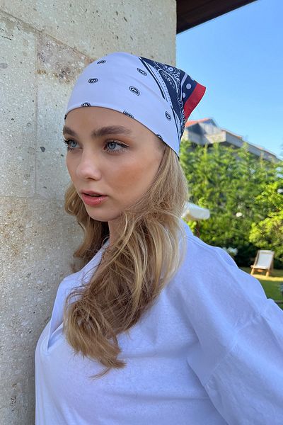 VAGGON Women's White Patterned Hair Accessory Bandana Prmx2524
