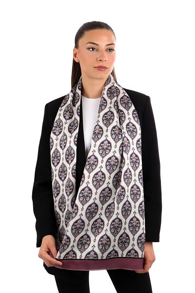 Bursa İpek Narrow Silk Scarf - Plum Hatai Pattern