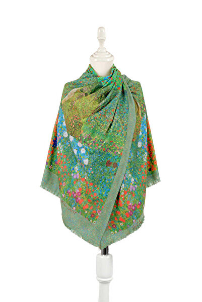 Bursa İpek Χειμερινό σάλι με μοτίβο πράσινων λουλουδιών