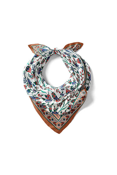 Bursa İpek Tan and Tulip Patterned Silky Handkerchief