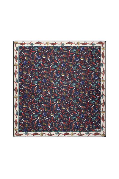 Bursa İpek Navy Blue Tulip Patterned Soft Scarf