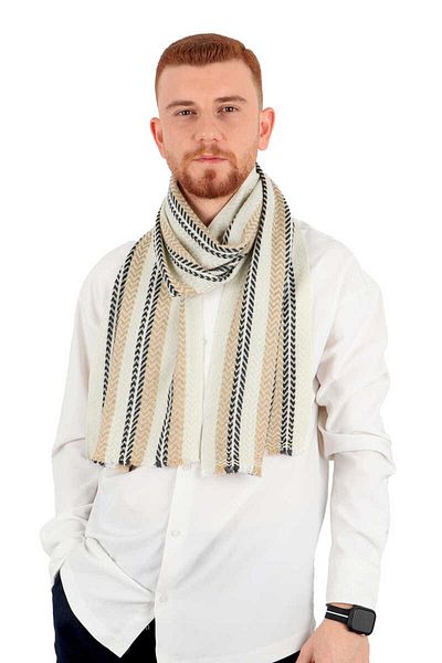 Bursa İpek Cream Anthracite Patterned Men's Wool Camisole