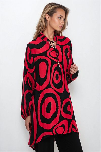 VAGGON Women's Red Judge Collar Blouse and Pants Plus Size Bottom Top Set Vs00349