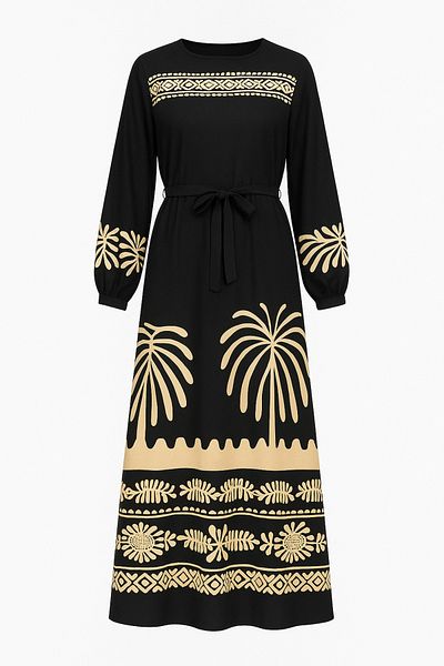 VAGGON Rochie neagră de damă, cu decolteu în jos, cu model, țesută din viscoză, PRMX12032
