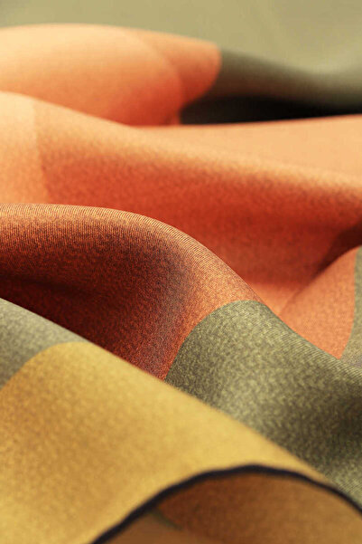 Bursa İpek Πράσινο Χακί Γεωμετρικό Μοτίβο Twill Μεταξωτό Φουλάρι