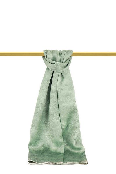 Bursa İpek Water Green Brush Pattern Silk Shawl