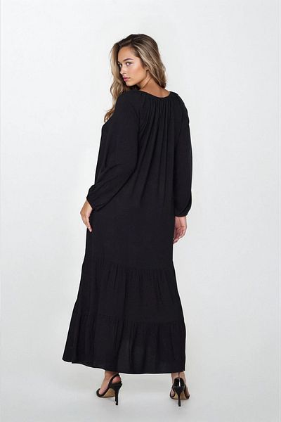 VAGGON Women's Black Tie Detail Plus Size Viscose Dress Vs00308