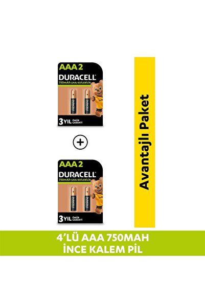 Duracell Şarjlı Pil 2xAAA 750 Mah x2 Adet