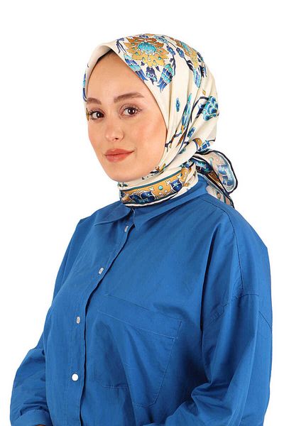 Bursa İpek Gold Row Tulip Pattern Silky Scarf