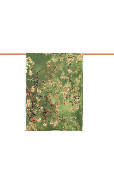 Bursa İpek Χειμερινό σάλι με μοτίβο από πράσινο άνθος αμυγδάλου