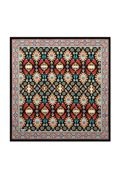 Bursa İpek Μαύρο μπεζ πλακάκι με μοτίβο τουλίπας μεταξωτό μαντίλι