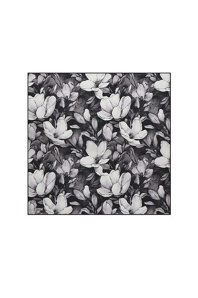 Bursa İpek Silk Handkerchief - Black Daffodil Pattern