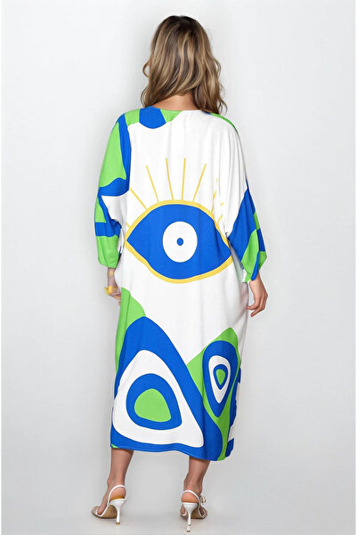 VAGGON Γυναικείο ΠΡΑΣΙΝΟ Φόρεμα με διπλή τσέπη με κουμπιά μπροστά μεγάλου μεγέθους VS00316