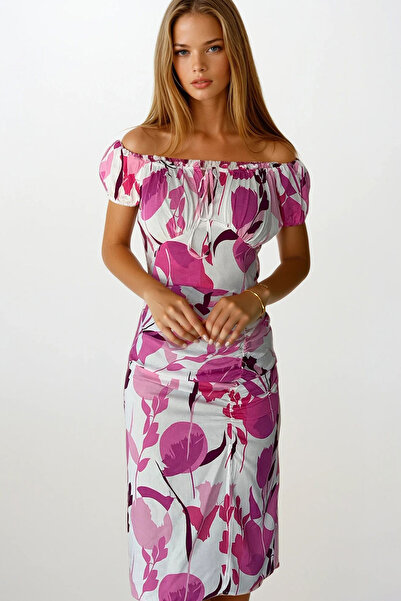 VAGGON Γυναικείο φούξια γιακά Madonna με λουλουδάτο μοτίβο με λεπτομέρεια με φερμουάρ Vs00165