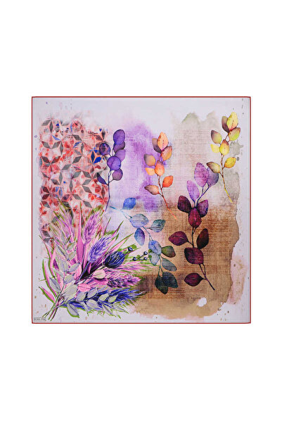 Bursa İpek Eșarfă de mătase violet cu model botanic - Sura